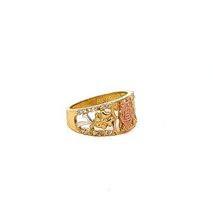 10K Real Gold TC CZ Lucky-7 with Owl Fancy Ring