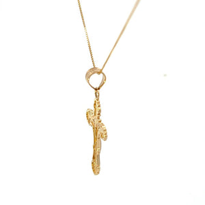 14K Real Gold Two Tone Crucifix Charm With Box Chain
