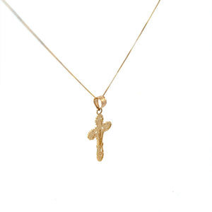 14K Real Gold Two Tone Crucifix Charm With Box Chain