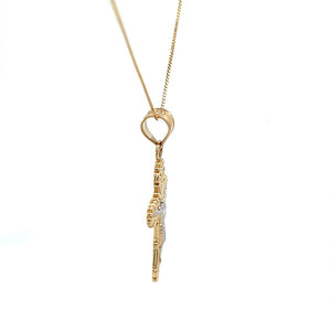 14K Real Gold Two Tone Crucifix Charm With Box Chain
