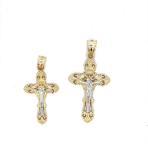 14K Real Gold Two Tone Crucifix Charm With Box Chain