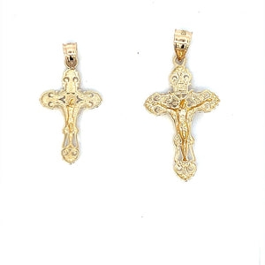 14K Real Gold Two Tone Crucifix Charm With Box Chain