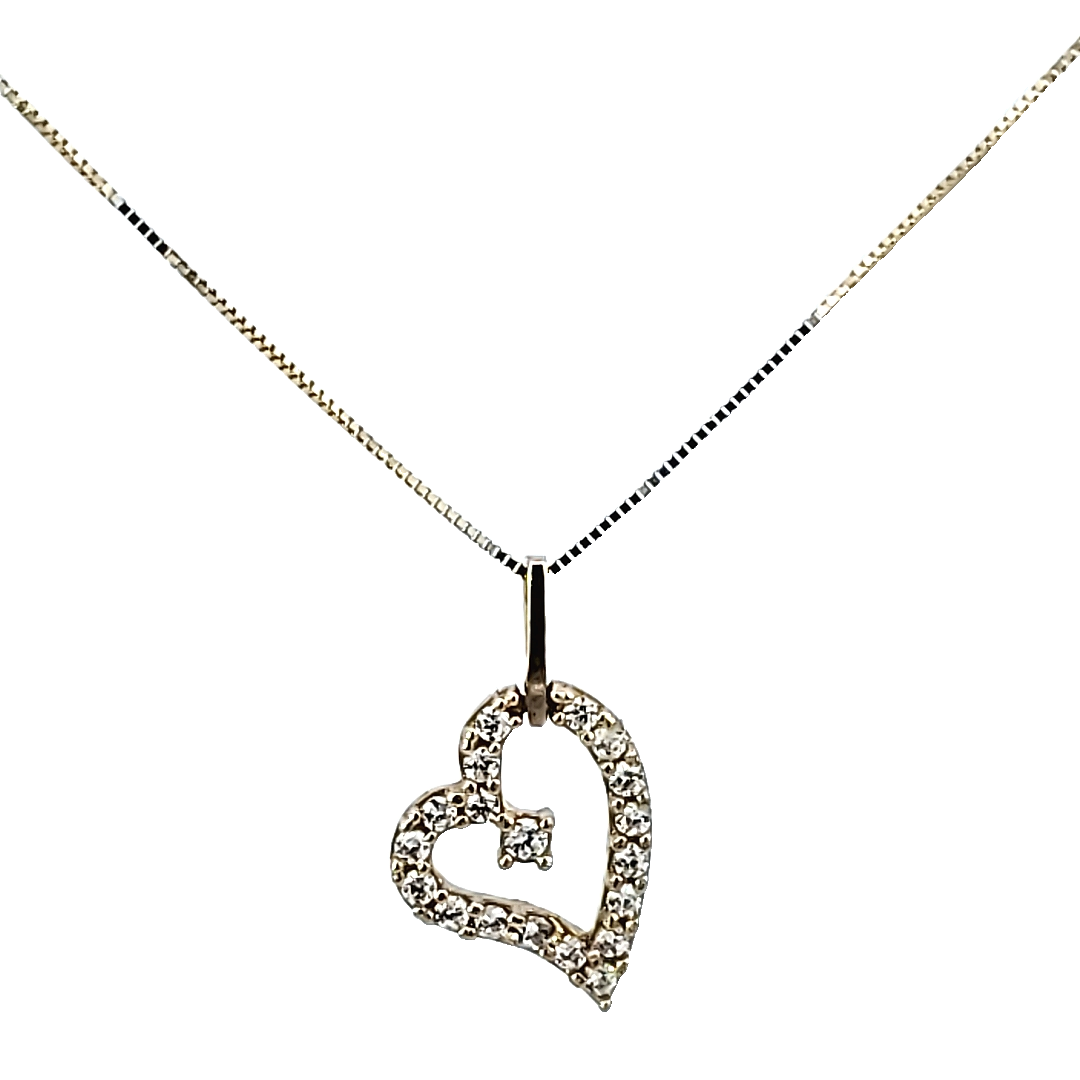 10k Real Solid Gold Curve Heart Hanging CZ Charm/Pendant with Box Chain