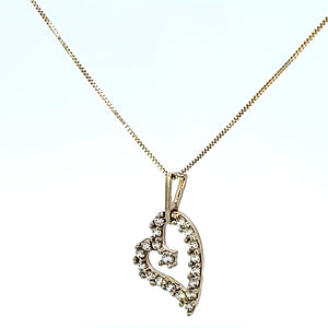 10k Real Solid Gold Curve Heart Hanging Cz Charm/Pendant with Box Chain