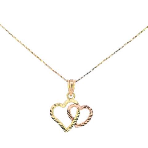 10K Real Gold Tri-Color DC Connected Thin Heart Charm with Box Chain