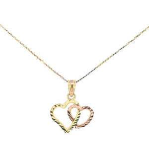 10K Real Gold Tri-Color DC Connected Thin Heart Charm with Box Chain