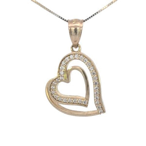 10K Real Gold Double Looped CZ Heart Charm with Box Chain