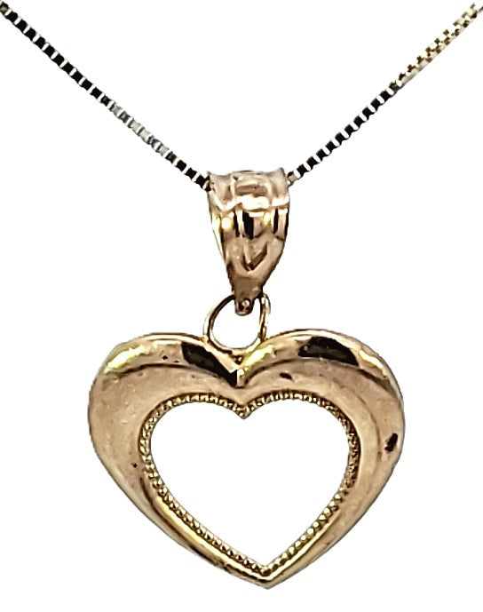 10k Real Gold Simple Hollow Heart Charm/Pendant with Box Chain