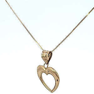 10k Real Gold Simple Hollow Heart Charm/Pendant with Box Chain