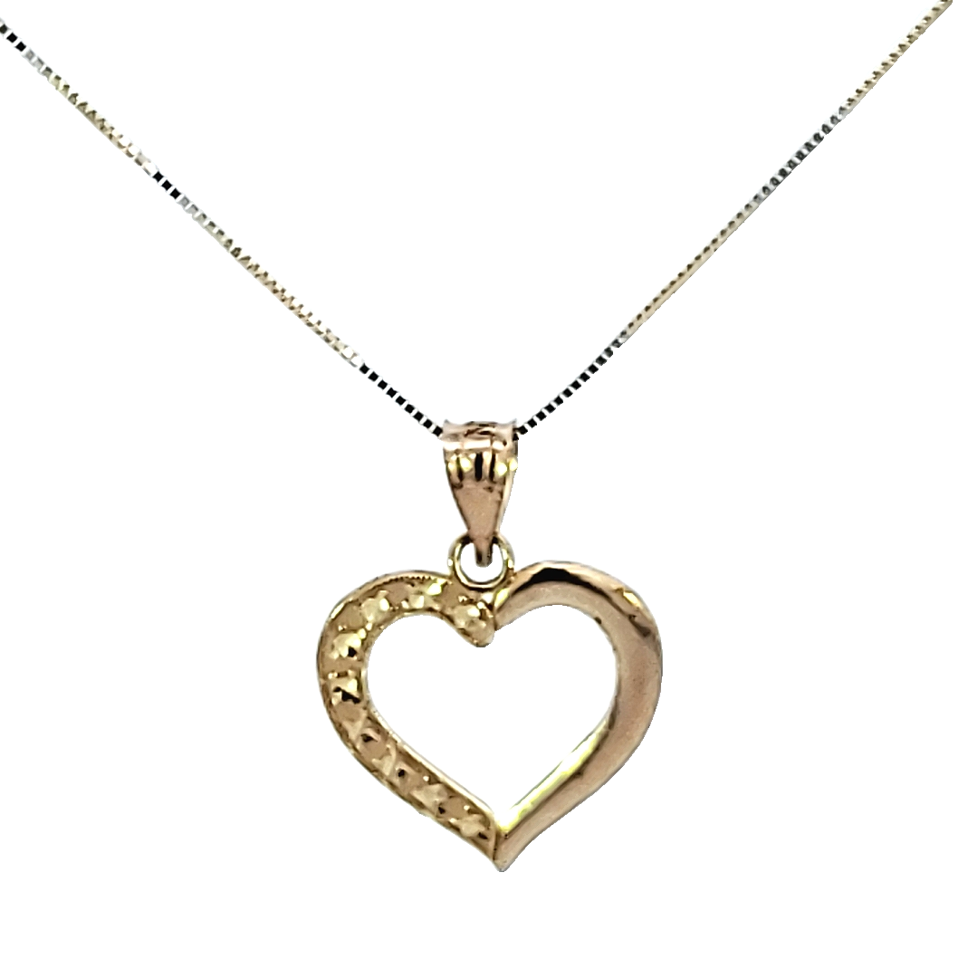 10k Real Gold One Side Design Hollow Heart Charm/Pendant with Box Chain