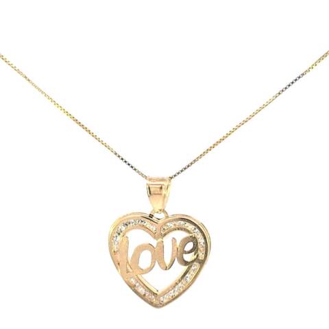 10K Real Gold Love CZ Heart Charm with Box Chain