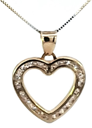 10k Real Gold Cz Heart Frame Charm/Pendant with Box Chain