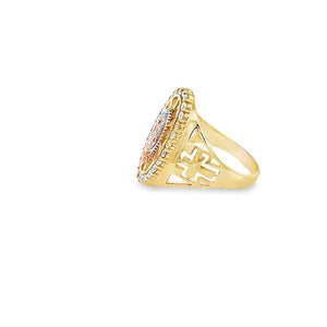 14K Real Gold Two Tone CZ Studded Mother Mary Ring