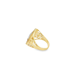 14K Real Gold Two Tone CZ Studded Mother Mary Ring