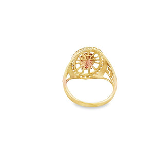 14K Real Gold Two Tone CZ Studded Mother Mary Ring
