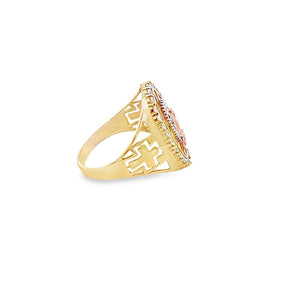 14K Real Gold Two Tone CZ Studded Mother Mary Ring