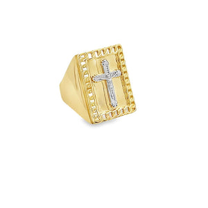 10K Real Gold Two Tone Rectangular Cross Ring