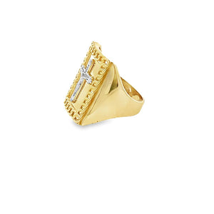 10K Real Gold Two Tone Rectangular Cross Ring