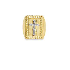 10K Real Gold Two Tone Rectangular Cross Ring