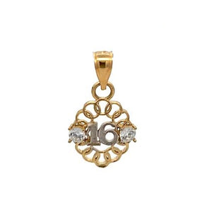 10K Real Gold Two Tone Circular Design Sweet 16 Charm with Box Chain
