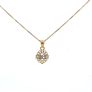 10K Real Gold Two Tone Circular Design Sweet 16 Charm with Box Chain