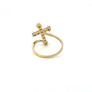 10K Real Gold Cross Design Fancy CZ Ring