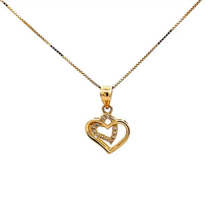 10K Real Gold Double Heart CZ Charm With Box Chain