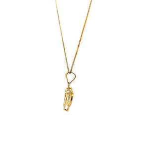 10K Real Gold Double Heart CZ Charm With Box Chain