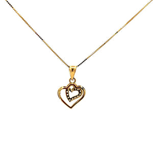 10K Real Gold Double Heart CZ Charm With Box Chain