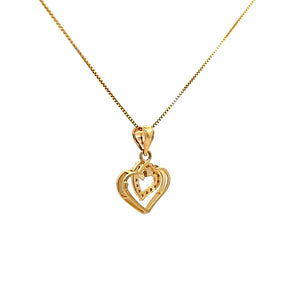 10K Real Gold Double Heart CZ Charm With Box Chain