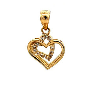 10K Real Gold Double Heart CZ Charm With Box Chain