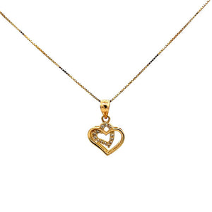 10K Real Gold Double Heart CZ Charm With Box Chain