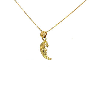 10K Real Gold Half Moon Face Star Charm/ Pendant With Box Chain