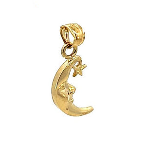 10K Real Gold Half Moon Face Star Charm/ Pendant With Box Chain