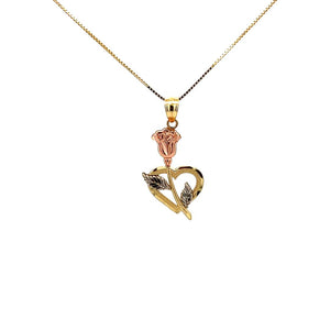 10K Real Gold Tri Color Rose and Heart Charm/ Pendant With Box Chain