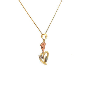 10K Real Gold Tri Color Rose and Heart Charm/ Pendant With Box Chain