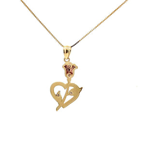 10K Real Gold Tri Color Rose and Heart Charm/ Pendant With Box Chain