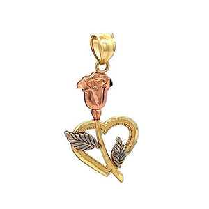 10K Real Gold Tri Color Rose and Heart Charm/ Pendant With Box Chain