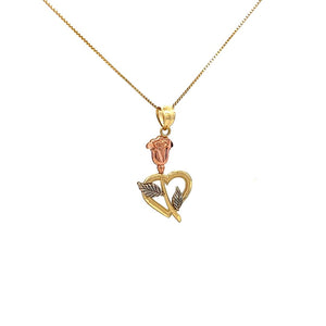 10K Real Gold Tri Color Rose and Heart Charm/ Pendant With Box Chain