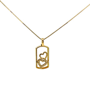 10K Real Gold Double Heart Rectangular Charm/ Pendant With Box Chain