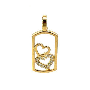 10K Real Gold Double Heart Rectangular Charm/ Pendant With Box Chain