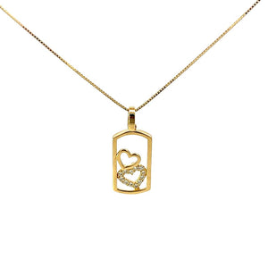 10K Real Gold Double Heart Rectangular Charm/ Pendant With Box Chain