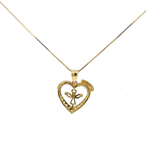 10K Real Gold CZ Heart Angel Charm/ Pendant With Box Chain