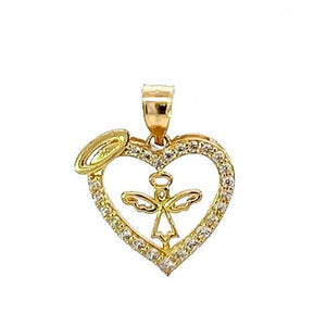 10K Real Gold CZ Heart Angel Charm/ Pendant With Box Chain