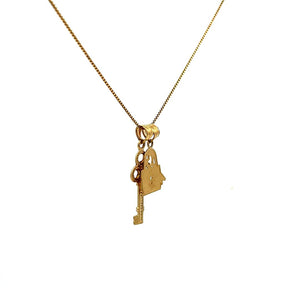 10K Real Gold Lock & Key Charm/ Pendant With Box Chain