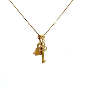10K Real Gold Lock & Key Charm/ Pendant With Box Chain