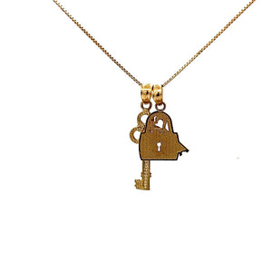 10K Real Gold Lock & Key Charm/ Pendant With Box Chain