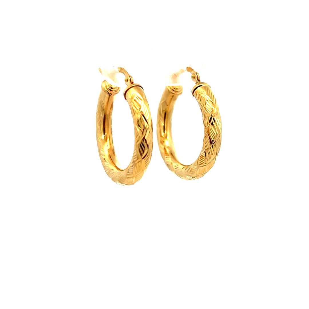10K Real Gold Triangle Design Hoop Earrings