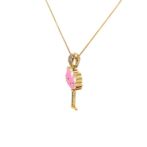10K Real Gold Key Style Pink Cat Face Set/ Charm/ Earrings