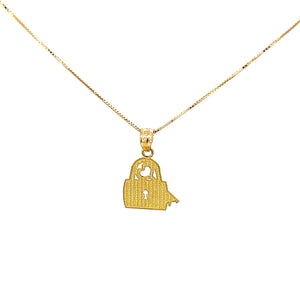10K Real Gold Lock & Key Charm/ Pendant With Box Chain